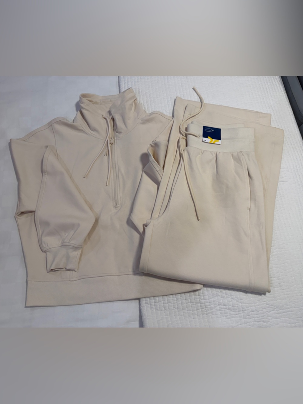Cream Half-Zip Sweatshirt and Jogger Set